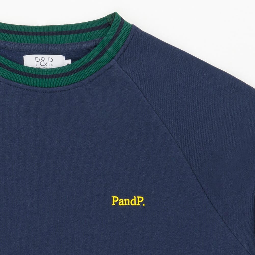 Crew Neck Sweatshirt PandP Navy Green Embroidery